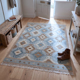 Blue & Beige Tribal Diamond Kilim Rug Design 150 × 200 cm