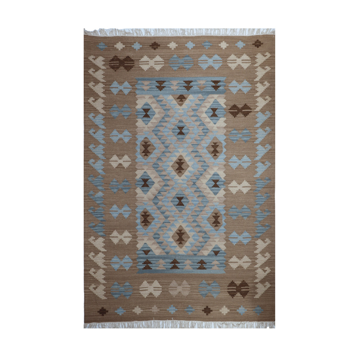 Brown & Blue Tribal Geometric Medallion Kilim Rug Design 170 × 240 cm