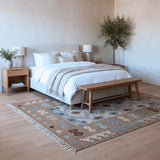 Brown & Blue Tribal Geometric Medallion Kilim Rug Design 170 × 240 cm