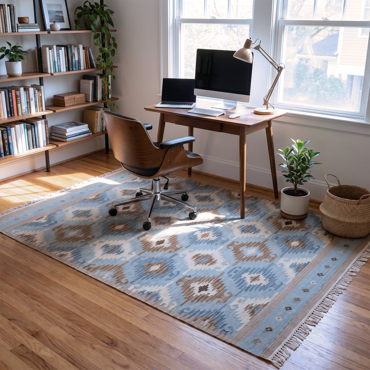 Blue & Beige Tribal Diamond Kilim Rug Design 170 × 240 cm