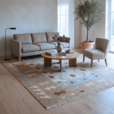 Blue & Beige Tribal Geometric Medallion Kilim Rug Design 200 × 300 cm
