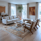 Blue & Beige Tribal Geometric Medallion Kilim Rug Design 200 × 300 cm