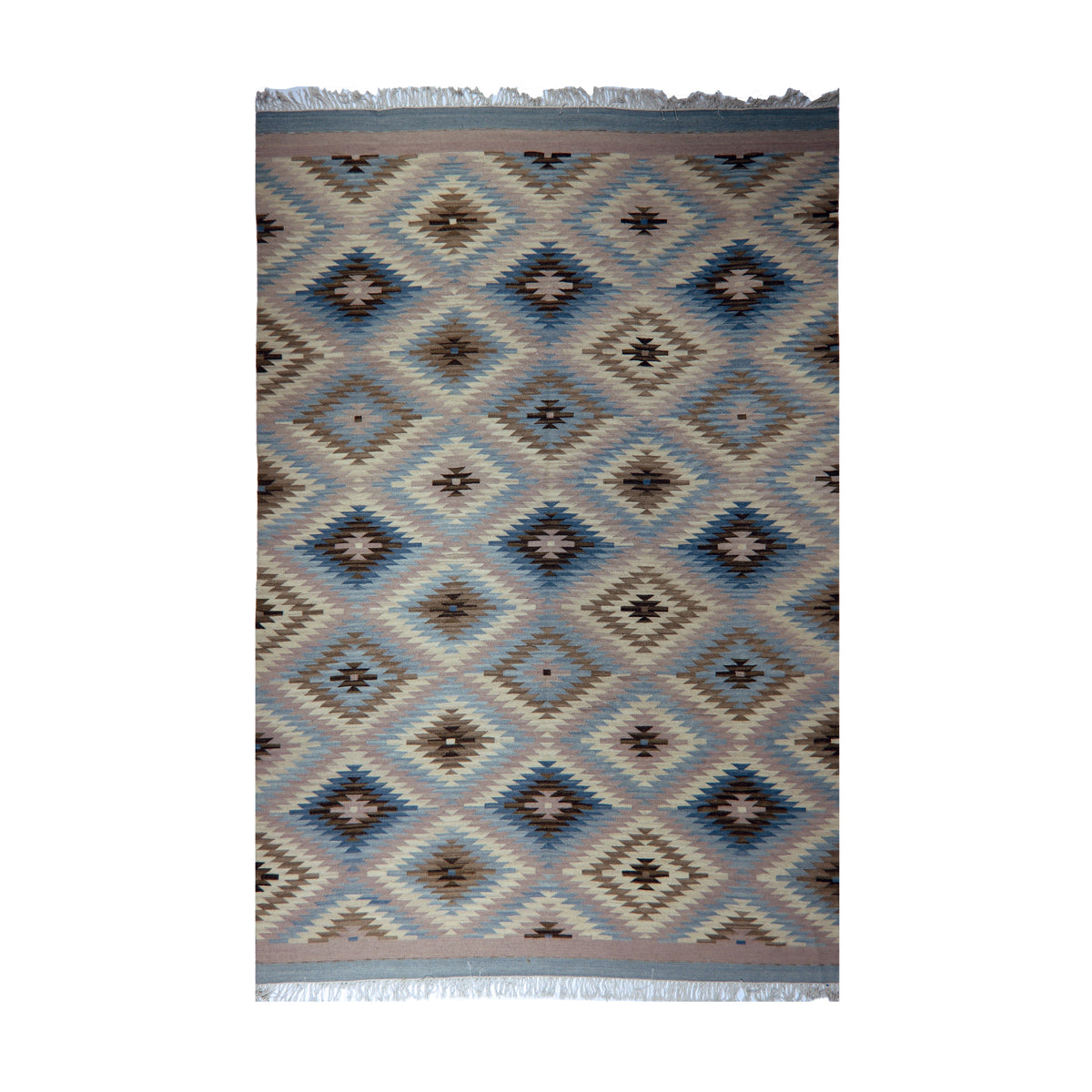 Beige & Blue Tribal Diamond Kilim Rug Design 200 × 300 cm