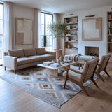 Beige & Blue Tribal Diamond Kilim Rug Design 200 × 300 cm