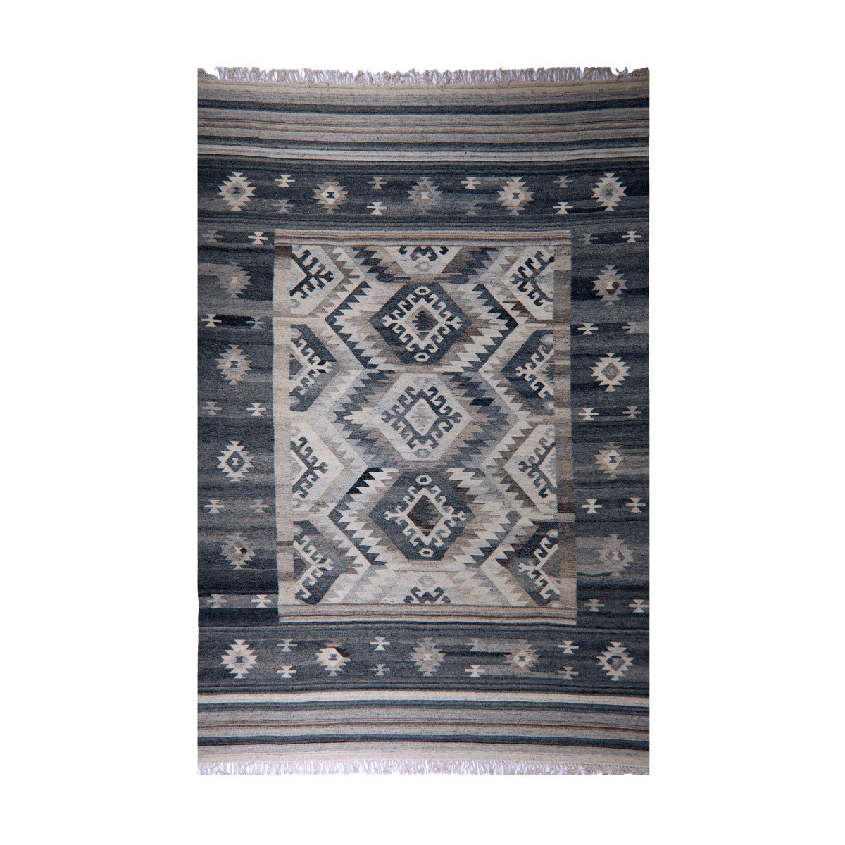 Grey & Ivory Tribal Geometric Kilim Rug Design 200 × 300 cm