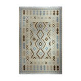 Ivory & Blue Tribal Diamond Kilim Rug Design 250 × 351 cm