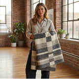 Brown, Grey & Ivory Patchwork Geometric Kilim Rug Design 160 × 196 cm