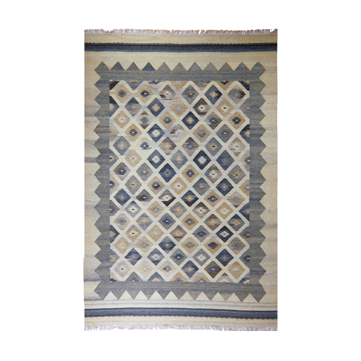 Grey & Beige Diamond Lattice Kilim Rug Design 200 × 300 cm