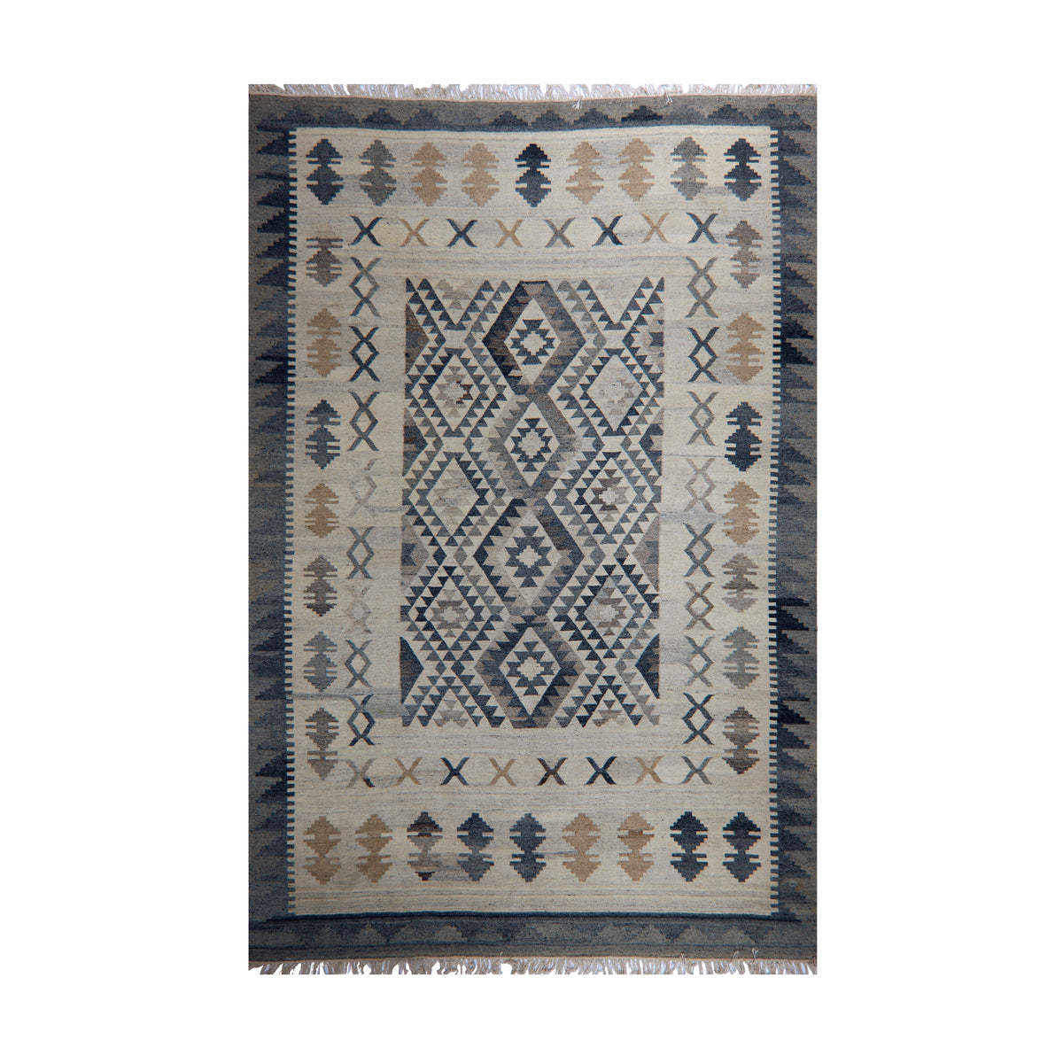 Ivory & Grey Tribal Diamond Kilim Rug Design 200 × 300 cm