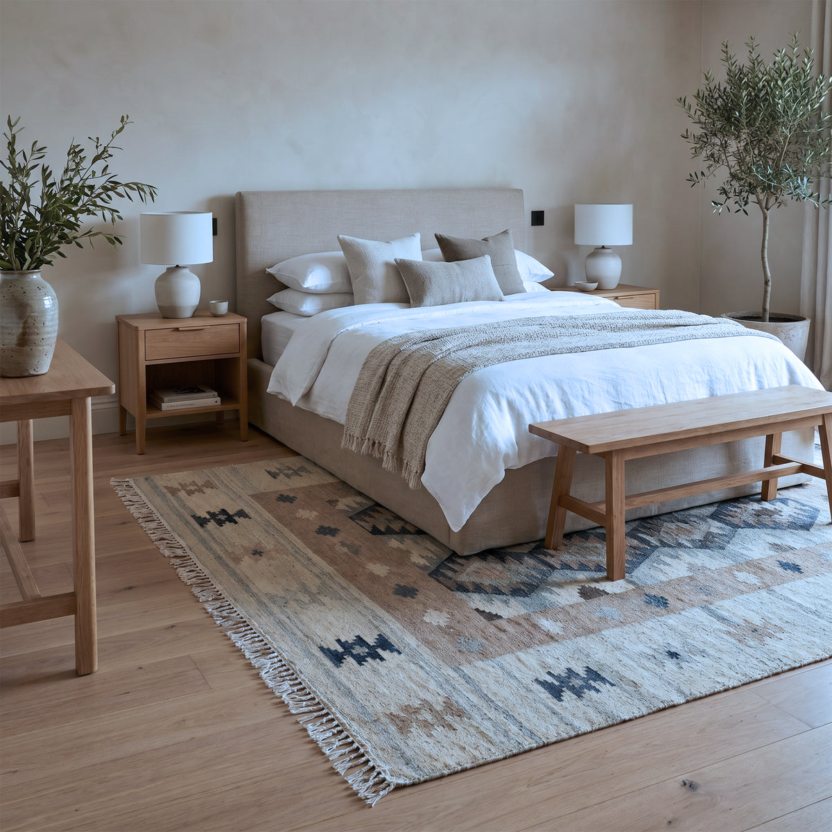 Blue Grey & Beige Tribal Geometric Kilim Rug Design 170 × 240 cm