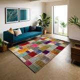Mult-Coloured Hand-Knotted Modern Patchwork Collage Rug 353 × 253 cm