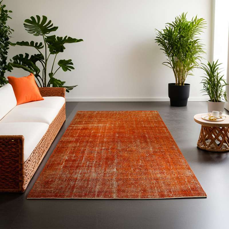Burnt Orange Hand-Knotted Modern Vintage Rug 336 × 226 cm