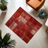 Red Hand-Knotted Modern Patchwork Collage Rug 235 × 190 cm