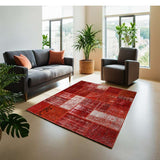 Red Hand-Knotted Modern Patchwork Collage Rug 235 × 190 cm