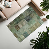 Turquoise Hand-Knotted Modern Patchwork Collage Rug 233 × 161 cm