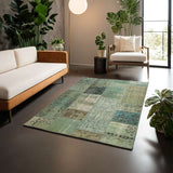 Turquoise Hand-Knotted Modern Patchwork Collage Rug 233 × 161 cm