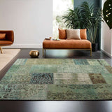 Turquoise Hand-Knotted Modern Patchwork Collage Rug 233 × 161 cm