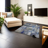 Blue Hand-Knotted Patchwork Collage Rug 302 × 252 cm