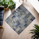 Blue Hand-Knotted Patchwork Collage Rug 302 × 252 cm