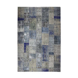 Blue Hand-Knotted Patchwork Collage Rug 302 × 252 cm