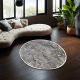 Grey & Gold Part Silk Modern Round Rug 160 × 160 cm