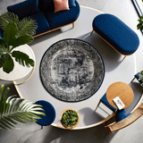 Silver & Navy Part Silk Modern Round Rug 200 × 200 cm