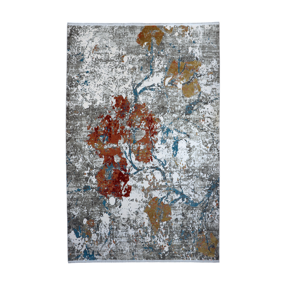 Multi-coloured Grey & Rust Abstract Floral Rug Design 290x200cm