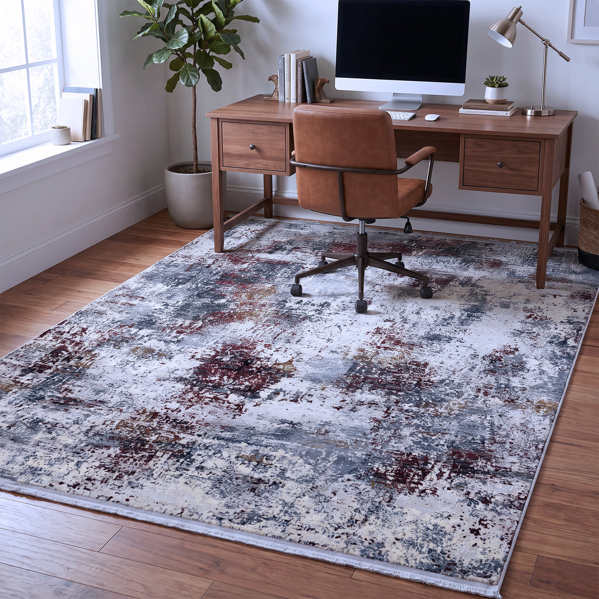Grey & Burgundy Distressed Abstract Rug Design 230x160cm - photo 2