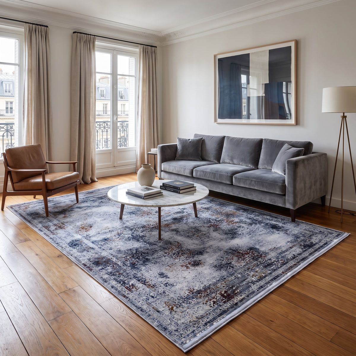 Silver Grey & Rust Distressed Ornamental Rug Design 230x160cm - photo 2
