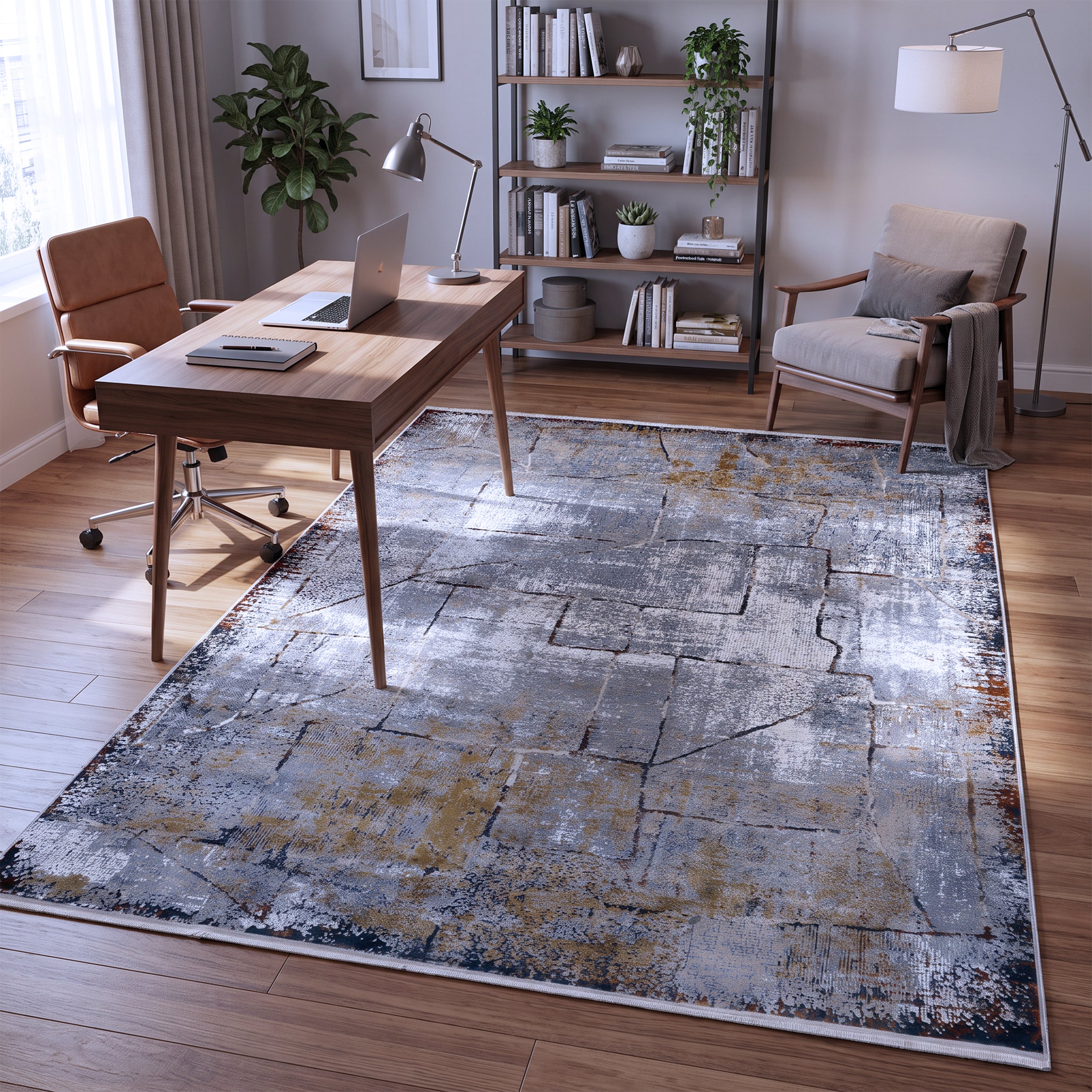 Grey, Gold & Rust Urban Abstract Rug Design 230 × 160 cm
