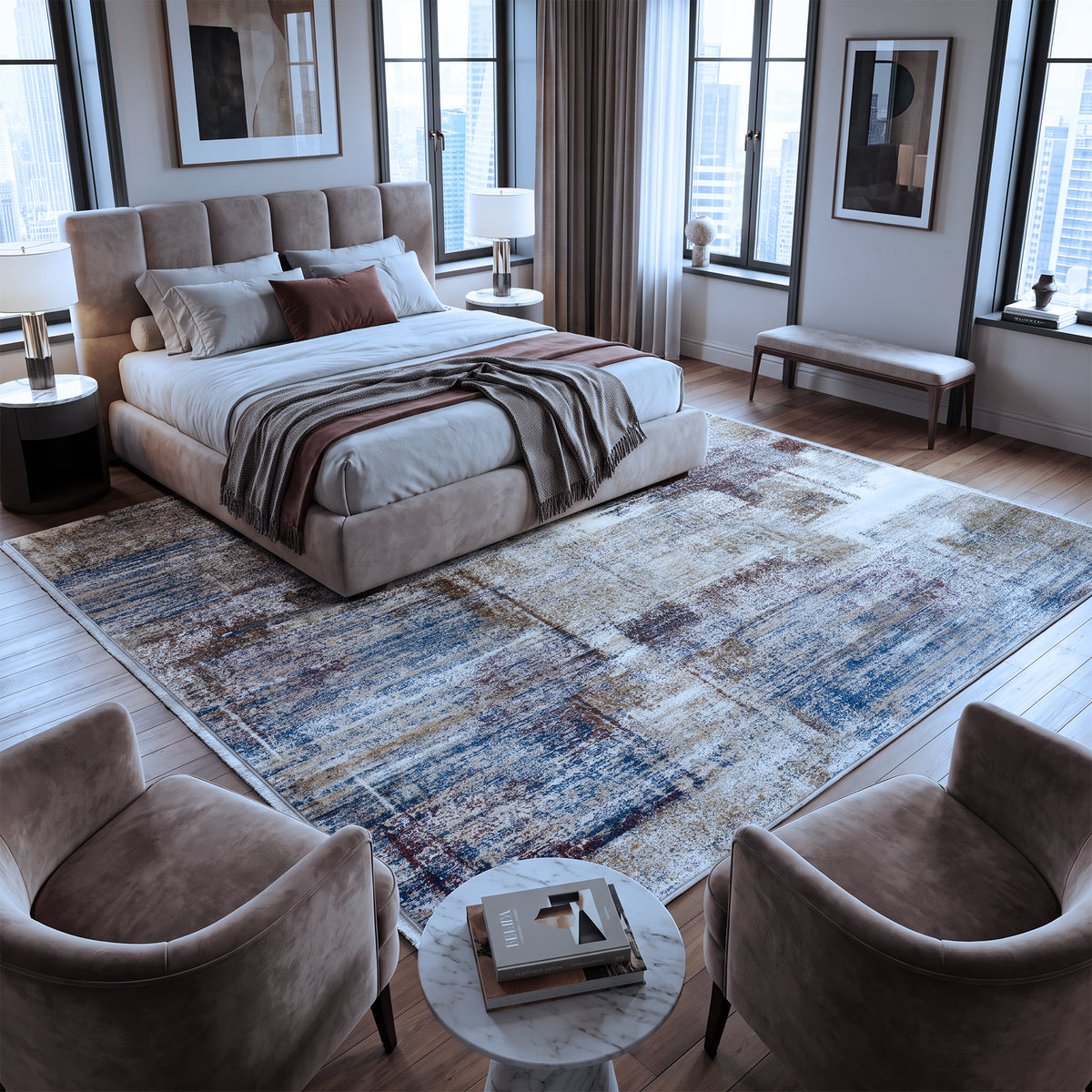 Ivory & Navy Abstract Distressed Rug Design 230x160cm - photo 2