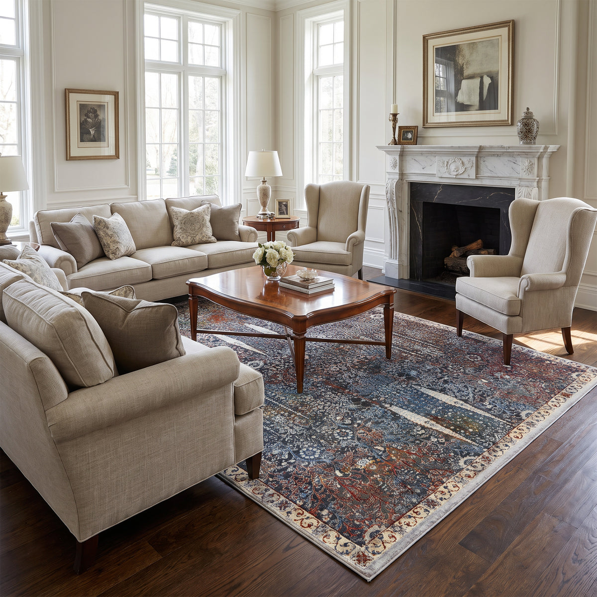 Grey & Blue Distressed Tree of Life Persian Rug Design 230x160cm - photo 2