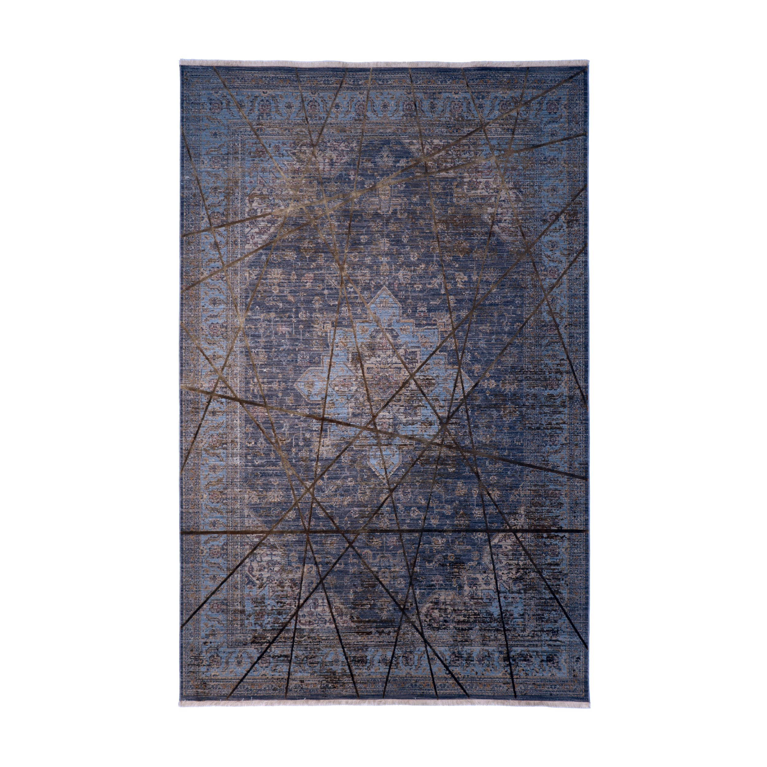 Navy Blue & Gold Distressed Persian Rug Design 230 × 160 cm