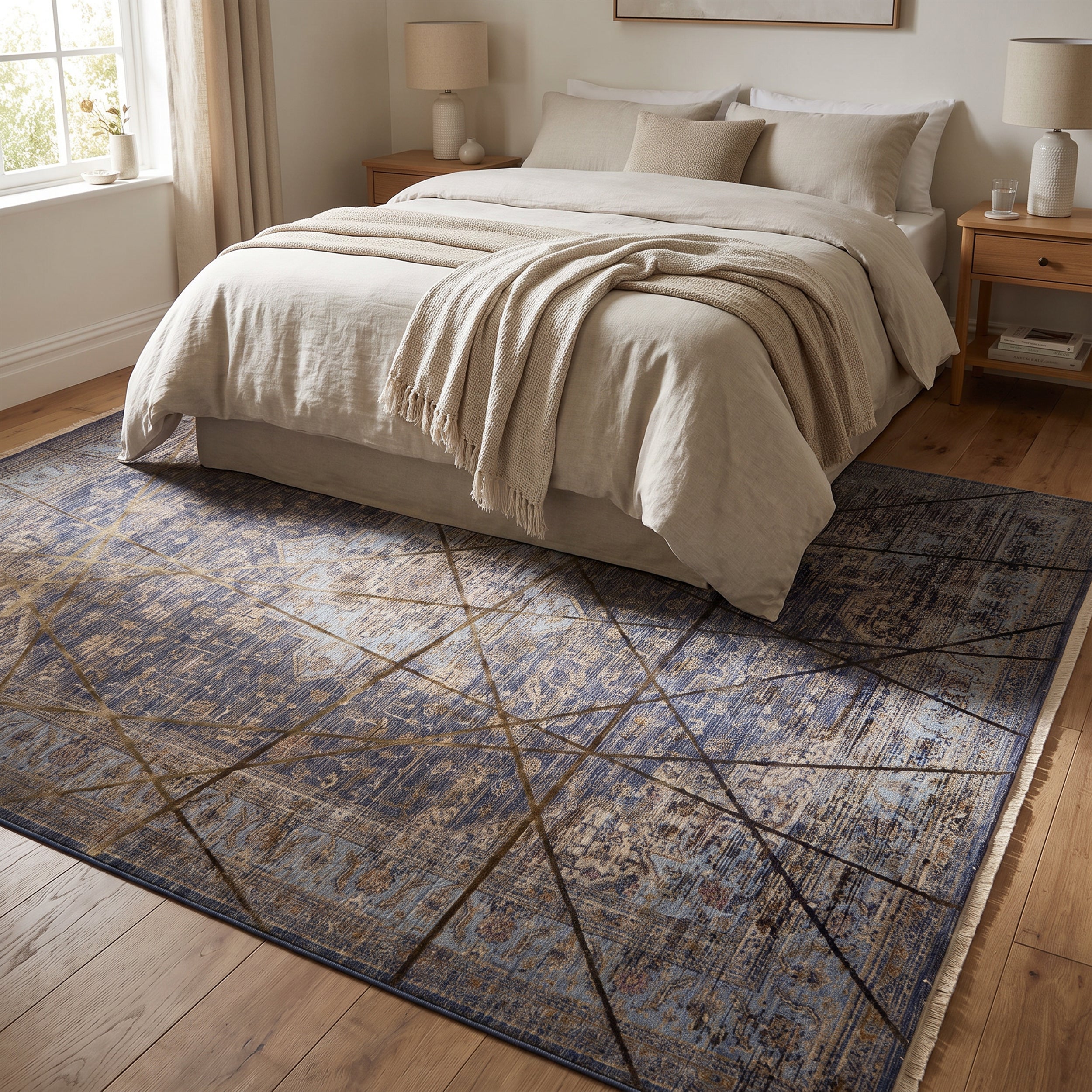 Navy Blue & Gold Distressed Persian Rug Design 230 × 160 cm