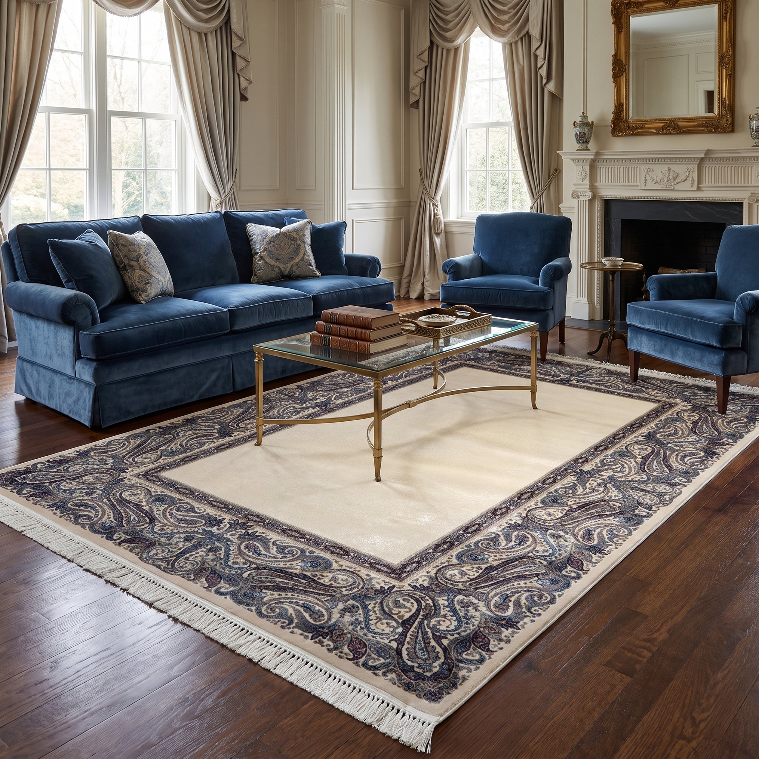 Cream & Brown Persian Paisley Border Rug Design 230 × 160 cm