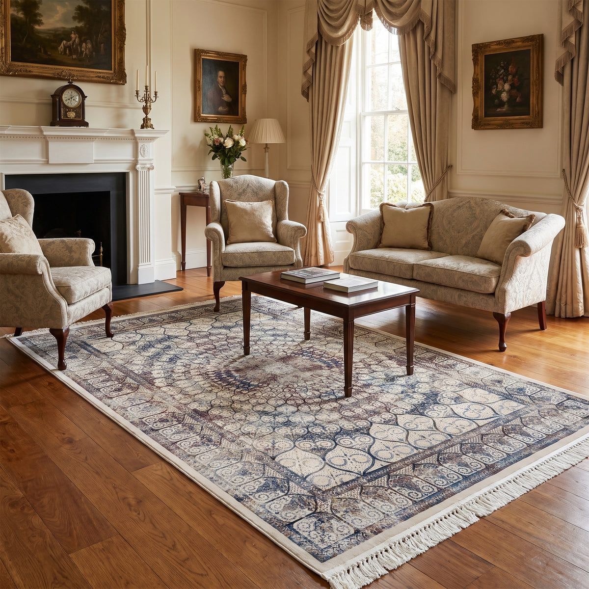 Ivory, Navy & Burgundy Ornate Medallion Rug Design 230x160cm - photo 2