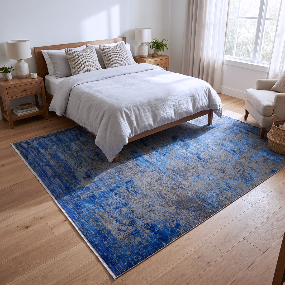 Blue & Grey Abstract Distressed Rug Design 290x200cm - photo 2