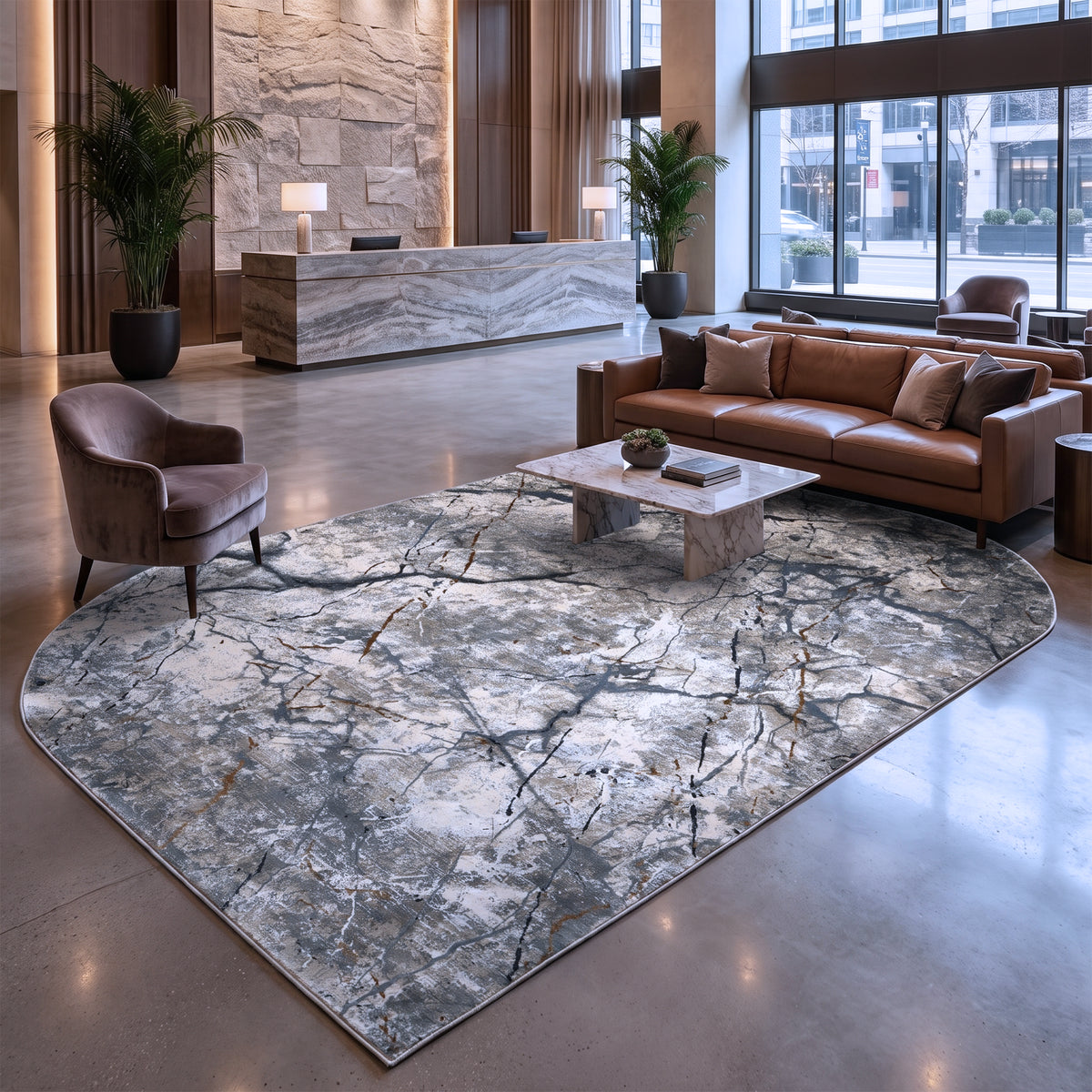 Multi-coloured Grey & Ivory Marble Abstract Rug Design 290x200cm - photo 2