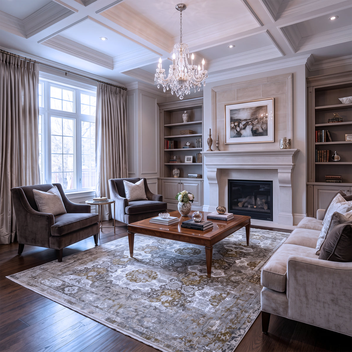 Taupe & Ivory Distressed Medallion Rug Design 290x200cm - photo 2