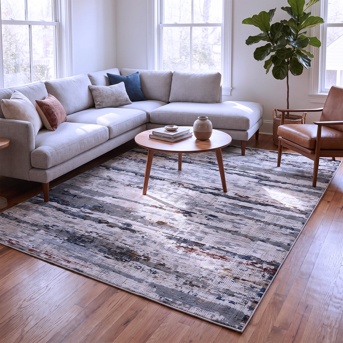 Grey, Ivory & Navy Distressed Abstract Rug Design 290x200cm - photo 2