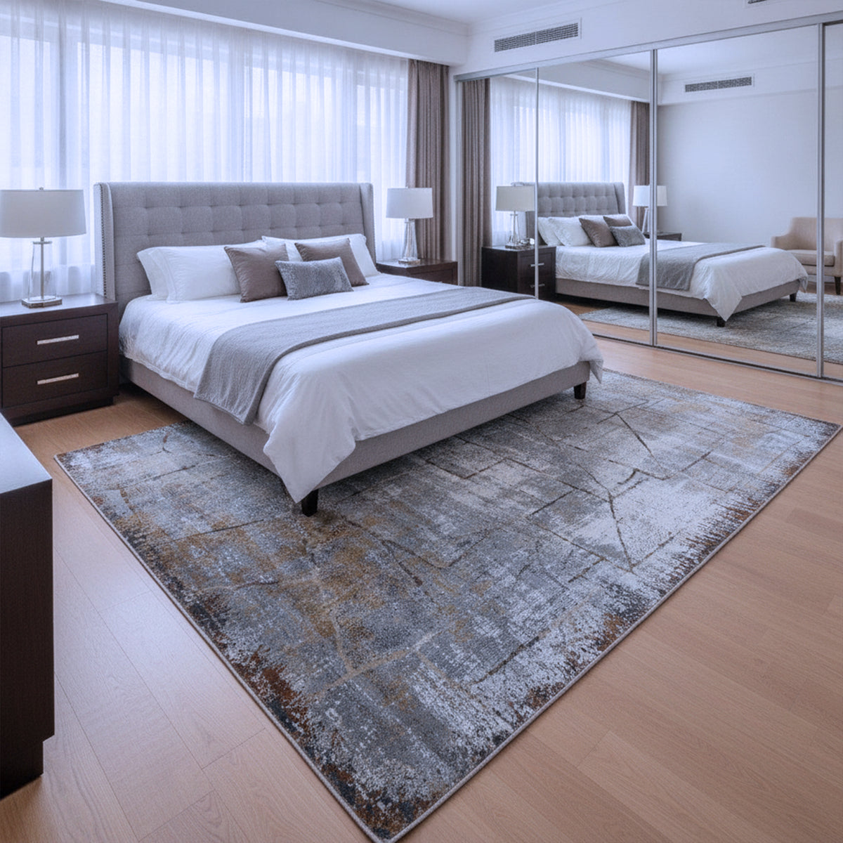 Silver Grey & Gold Abstract Rug Design 290x200cm - photo 2