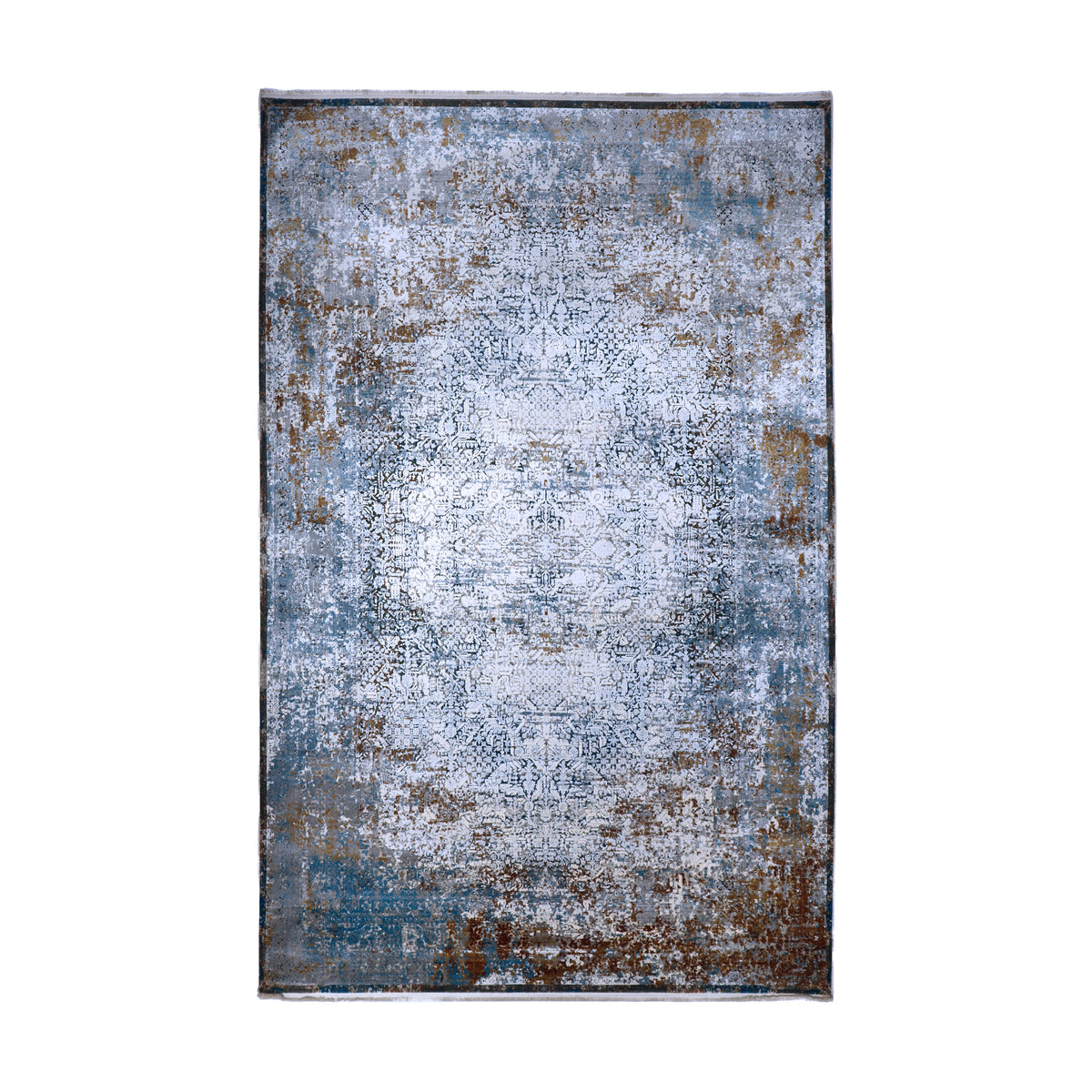 Multi-coloured Grey & Blue Distressed Medallion Rug Design 290x200cm