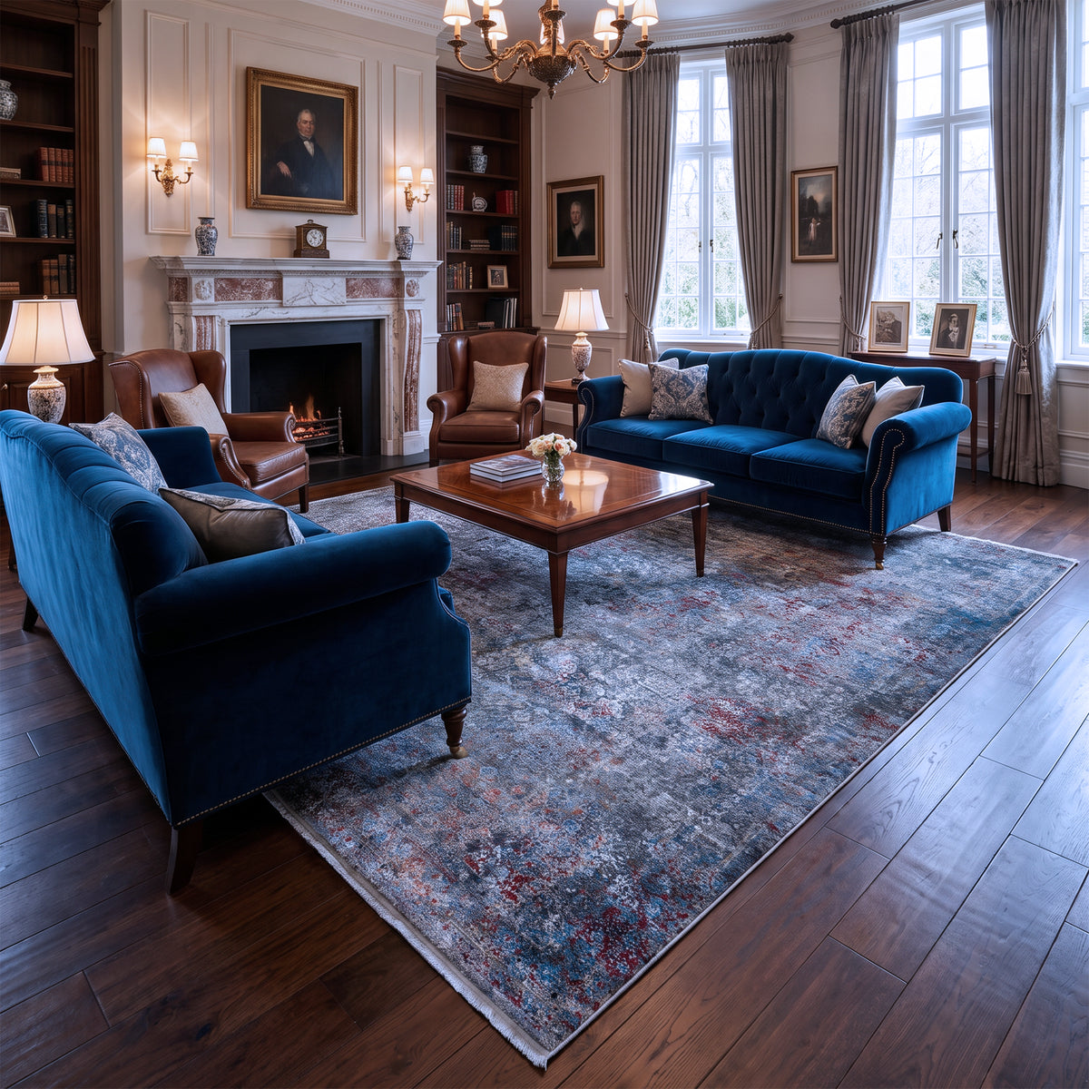 Multi-coloured Grey & Blue Distressed Persian Rug Design 290x200cm - photo 2