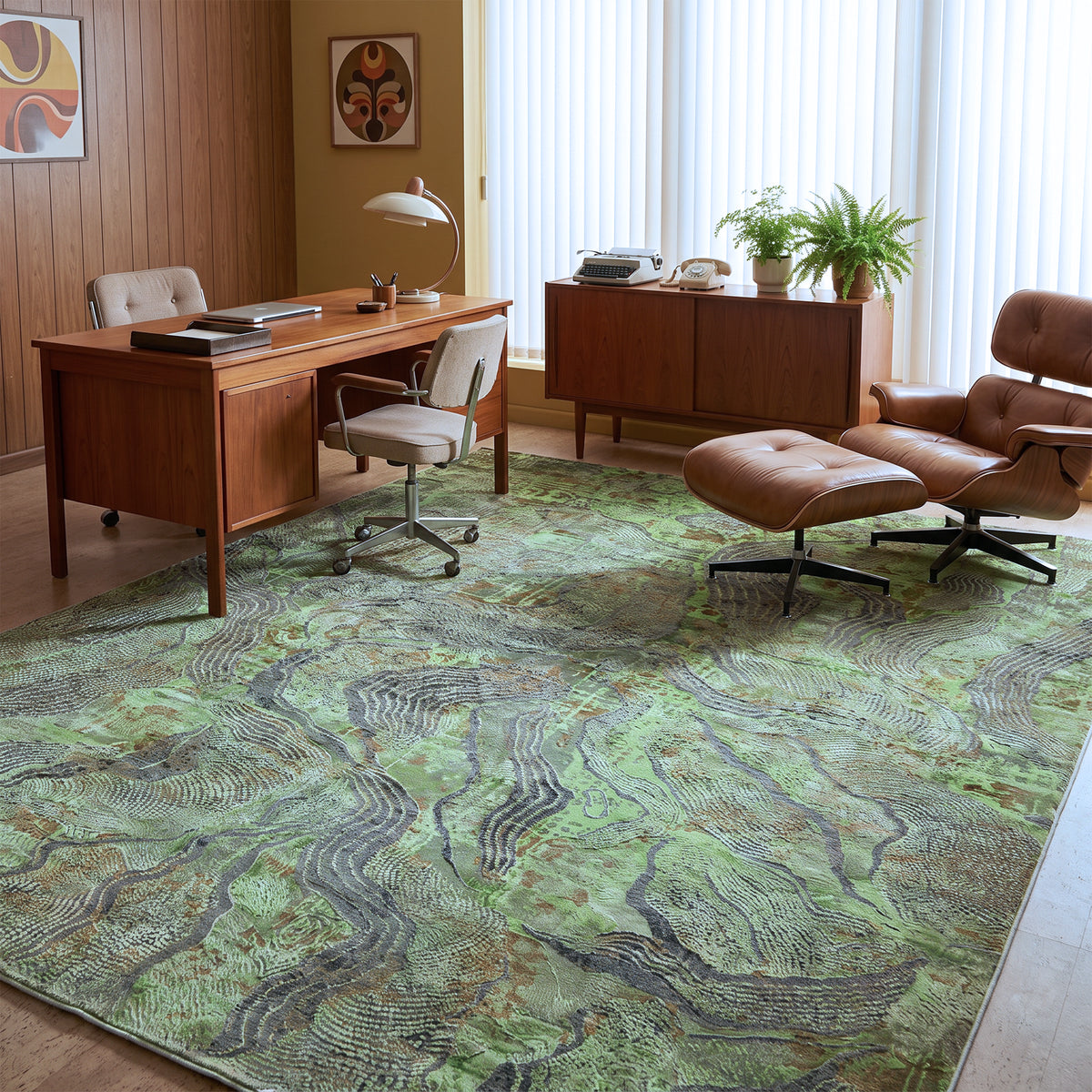 Lime Green & Grey Abstract Organic Rug Design 290x200cm - photo 2