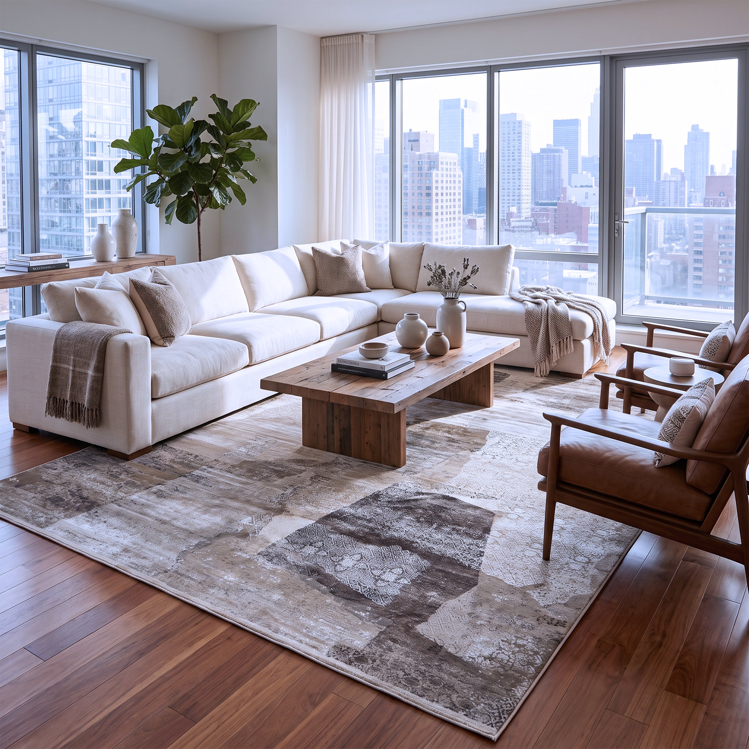 Taupe, Ivory & Charcoal Abstract Rug Design 290 × 200 cm