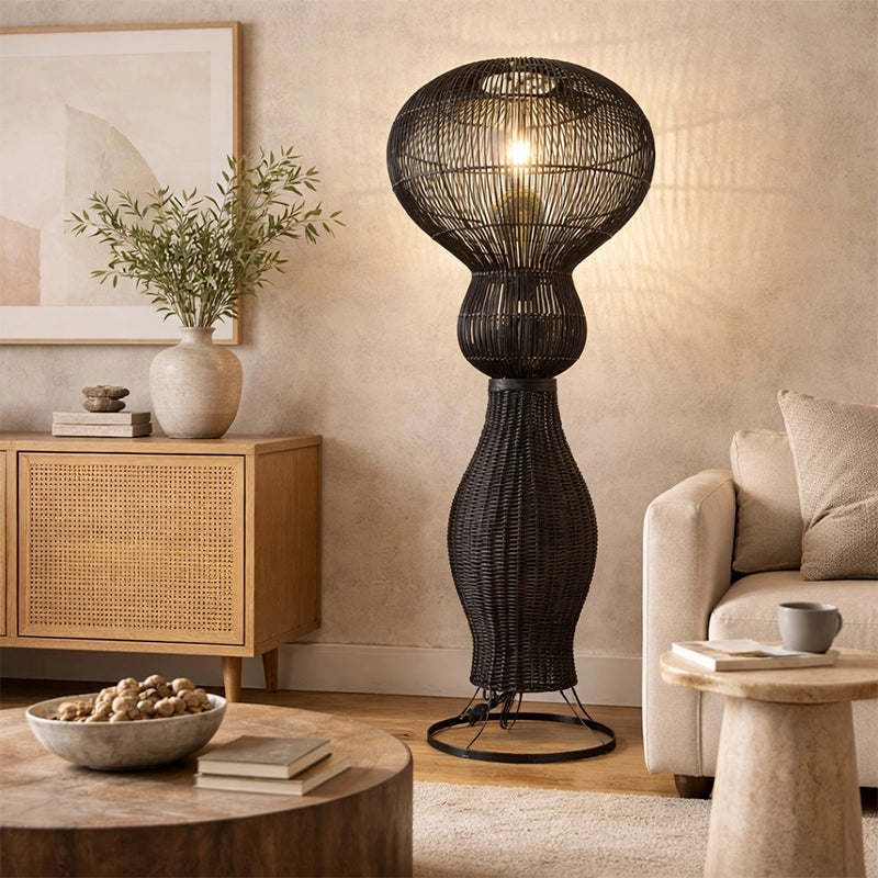 Black Rattan Trophy Floor Lamp 120 cm