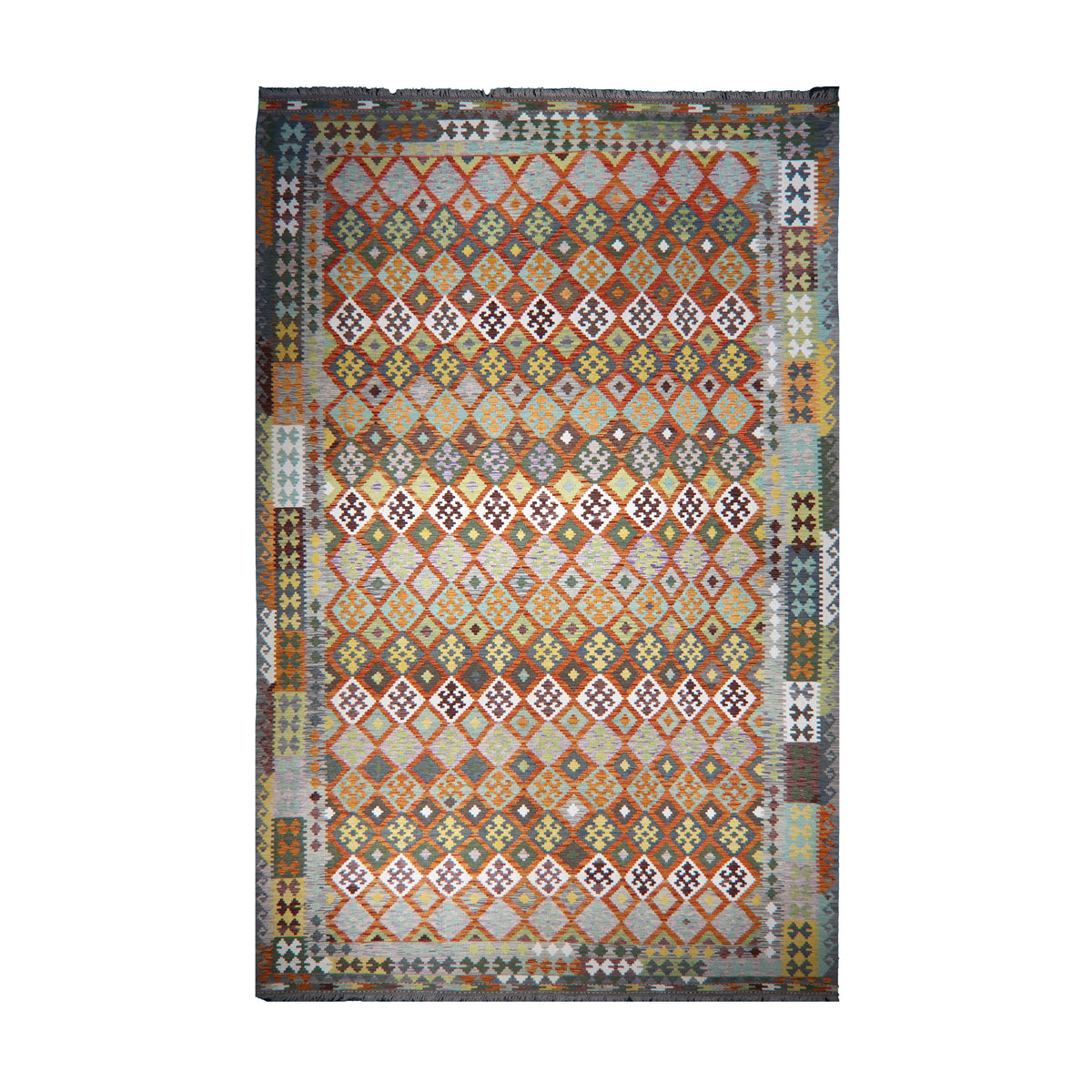 Blue & Multi-Coloured Tribal Diamond Kilim Rug Design 490 × 308 cm