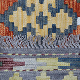 Blue & Multi-Coloured Tribal Diamond Kilim Rug Design 490 × 308 cm