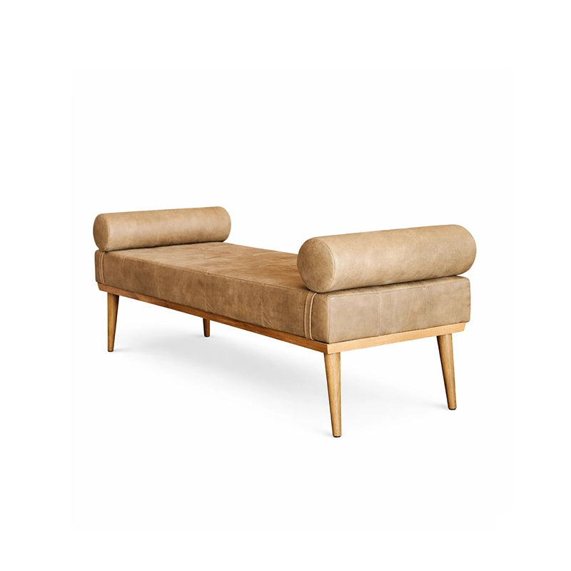 Brown Leather Ottoman With Bolsters 180 × 58 × 52 cm