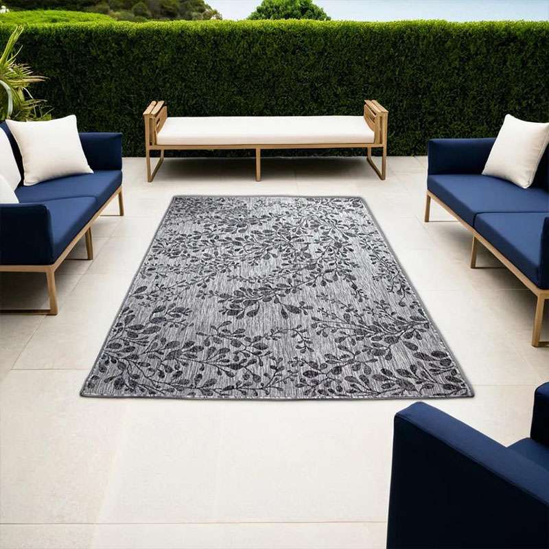 Modern Grey Vine Design Outdoor Rugs